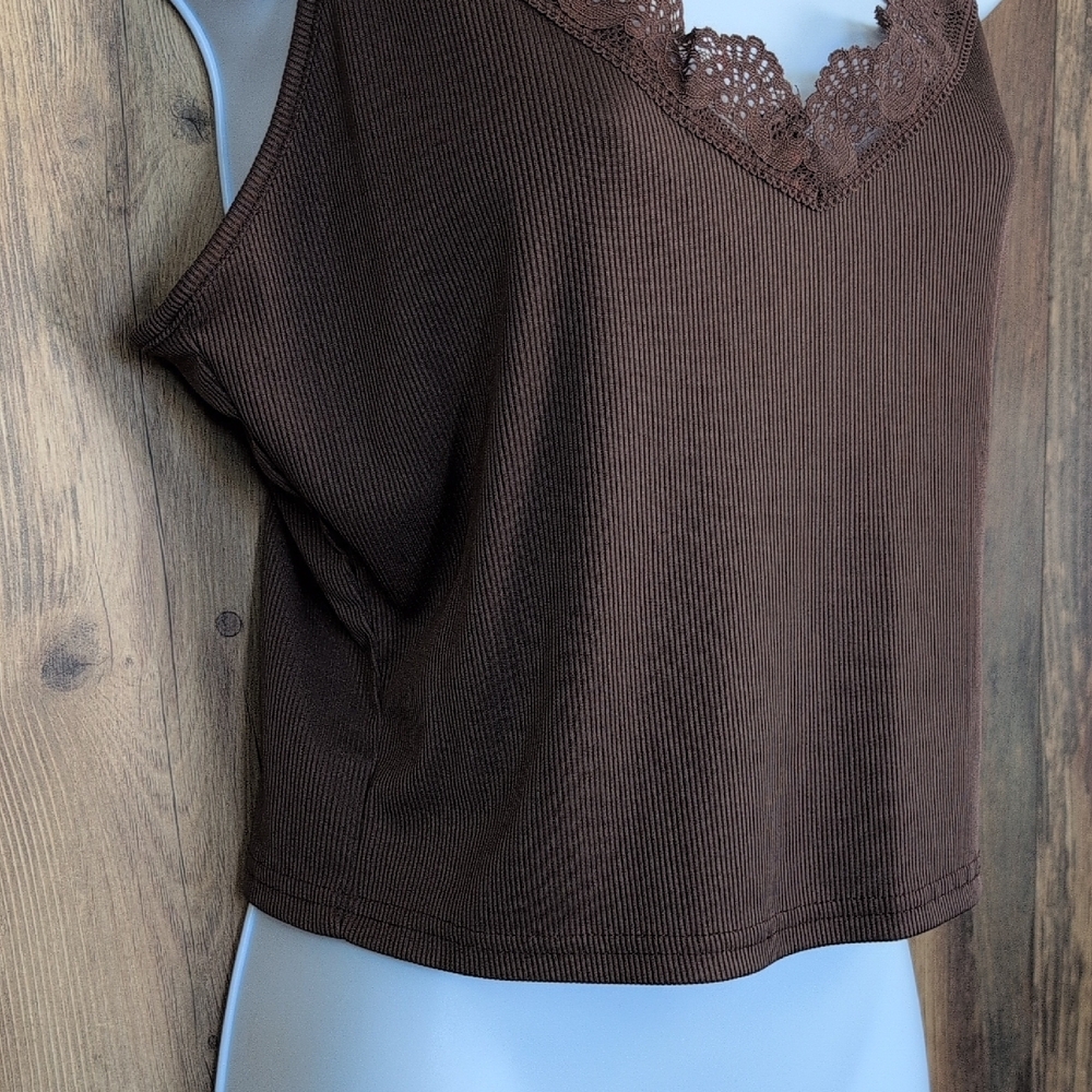 SHEIN Chocolate Lace Detail Camisole Ribbed Tank top XL           T137 - Picture 3 of 6